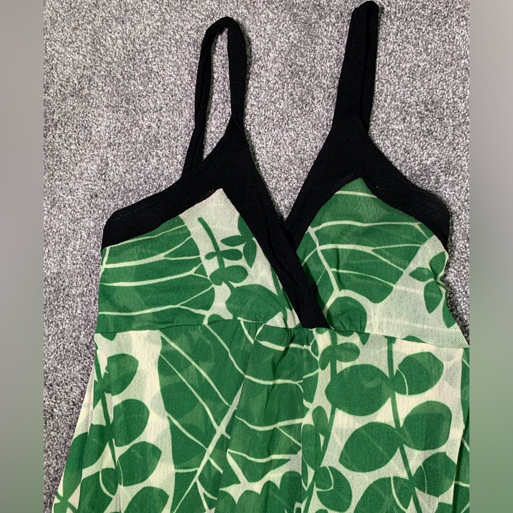 Micro Mesh Floral Dress Black Green Floral Size Small 100 % Nylon - Picture 4 of 9